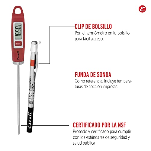 Escali DH1 Gourmet Digital Meat Thermometer with Extra Long Probe, NSF Certified, Red - color: Red