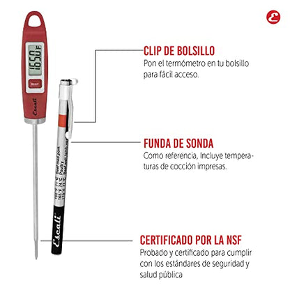 Escali DH1 Gourmet Digital Meat Thermometer with Extra Long Probe, NSF Certified, Red - color: Red