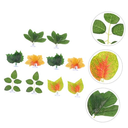 Cabilock 10pcs Reptile Terrarium Plants Artificial Simulation Leaf Decor with Suction Cups for Lizard Chameleon Snake Habitat and Climbing Tank Supplies