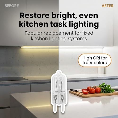 10 Pack-G8 20Watt 120V Halogen Light Bulbs T4 JCD Type 120V Bi-Pin Base Shorter 1-1/4" (1.25") Length 20W Lamp Soft White Under Cabinet Puck Lighting Replacement Dimmable Hood Range Q20/G8/CL/120V