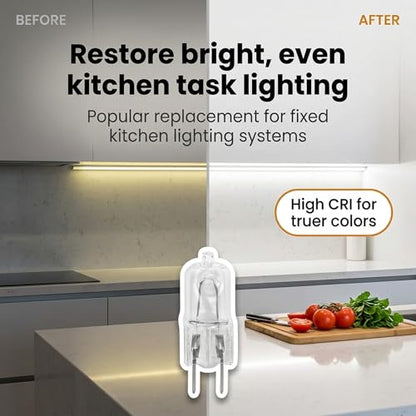 10 Pack-G8 20Watt 120V Halogen Light Bulbs T4 JCD Type 120V Bi-Pin Base Shorter 1-1/4" (1.25") Length 20W Lamp Soft White Under Cabinet Puck Lighting Replacement Dimmable Hood Range Q20/G8/CL/120V