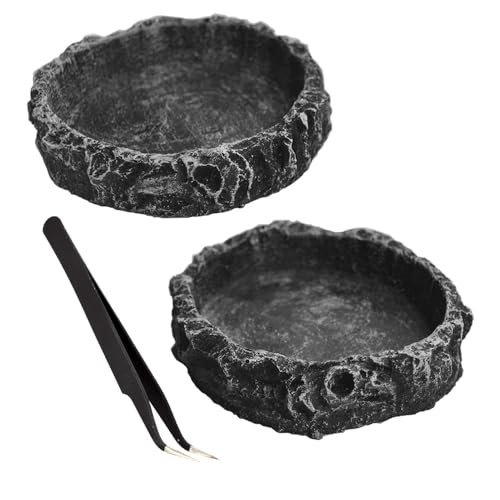 2PCS Reptile Water Dish Food Bowl Set Reptile Feeder Food and Water Dish with Feeding Tweezers Tong for Leopard Gecko Lizard Frog Snake Chameleon Tortoise(Style 1) - color: style 1