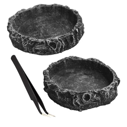 2PCS Reptile Water Dish Food Bowl Set Reptile Feeder Food and Water Dish with Feeding Tweezers Tong for Leopard Gecko Lizard Frog Snake Chameleon Tortoise(Style 1) - color: style 1