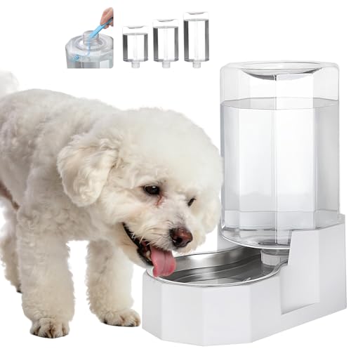 Sfozstra Dog Water Bowl Dispenser: 6L Large White Gravity Stainless Steel Bowl - Without Filter - Pet Feeder for Pets Indoor/Outdoor Use by Owners | Large Gravity, Gravity Refill, Stable Non-Slip Base, Easy Refill, Indoor & Outdoor Use, Food-Grade Materia