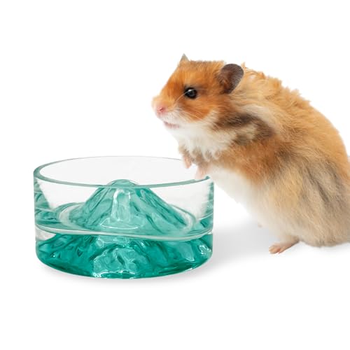 BNOSDM Hamster Food and Water Bowl Mountain Fuji Style Glass Drinking Dwarf Hamster Feeder Anti-Turning Dish for Syrian Hamsters Gerbils Mice Rats or Other Similar-Sized Pets (Green) - color: Green