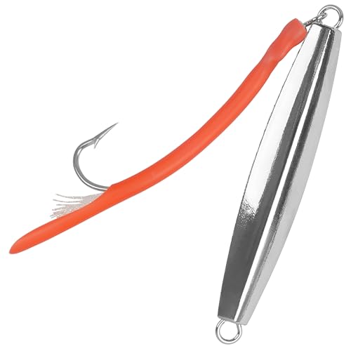 Diamond Jigs Saltwater Fishing Lures,Casting Jigging Spoon with Split Tube Tail Stainless Steel Hook Metal Jig Spoon Baits for Deep Sea Offshore Surf Fishing Bottom Sinking - color: Red-1pc, size: 2oz