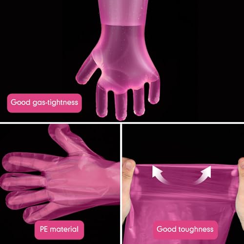 50 Pcs Disposable Dressing Gutting Gloves 35 Inch Shoulder Length Field Dressing Gloves Veterinary Insemination Glove - color: Pink