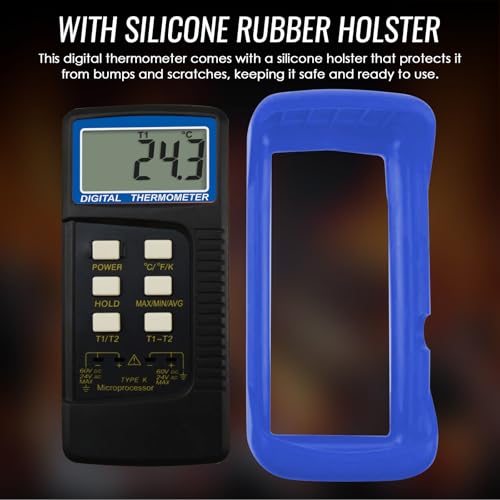 Digital K Type Thermometer with 4 Thermocouples, Dual Channels Thermocouple Tester with MAX/MIN/AVG Temperature Measurement (-501300C)