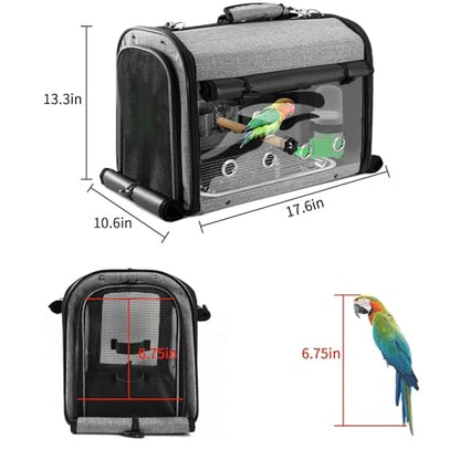 Sanmoncare Bird Carrier Bag Cockatiel Travel Cage with Stand, Lightweight Travel Carrier for Small Bird, Portable Parrot Travel Bag, Pet Transparent Travel Backpack - color: Grey