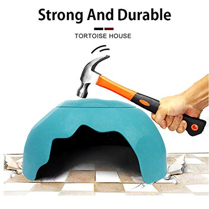 Reptile Hideouts Box with 2 Ceramic Sinks to Increase Humidity Terrarium Reptile Hide Habitat Humidify Cave for Turtle Lizard Tortoise Amphibians Snake, 9.8x5.9x5.9 - color: Blue