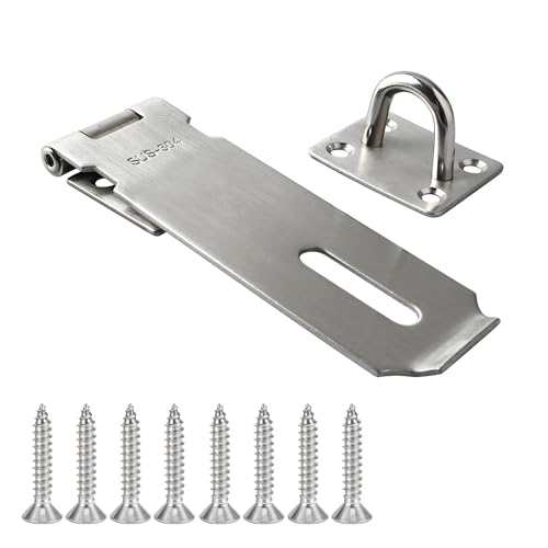 Alise Door Lock Hasp Latch, 5 inch SUS 304 Stainless Steel Safety Packlock Clasp Hasp Lock Latch with Fixing Screw for External Doors Window Cabinet Pet Cage, Brushed Nickel MS9-5B - color: Brushed Nickel, size: 5 Inch