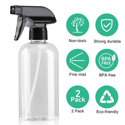 Spray Bottle for Plant - 12.85oz/380ml Fine Mister Plastic Empty Spray Bottles, Clear Water Spray Bottle for Plants, Hair, Cleaning - BPA Free - Leak Proof