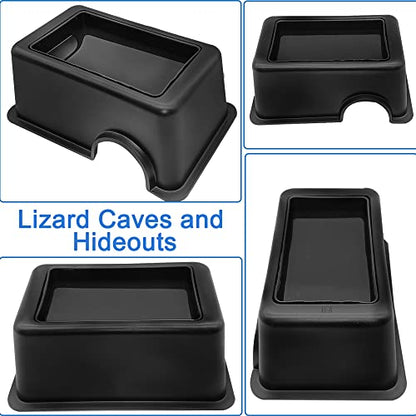 Hamiledyi 5 Pcs Reptile Plants Terrarium Hanging Fake Plant Leaves and Reptile Hide Box Gecko Hideout Cave with Sink Humidifier for Ball Python Bearded Dragon Chameleon Lizard