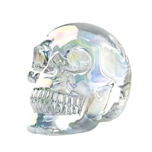 AB Color Plating Glass Skull Figurines, Skeleton Heads Model for Day of the Dead/Halloween, Gothic Decor Skull Gifts for Women - color: Ab