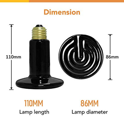 Simple Deluxe Reptile Heat Lamp Bulb Ceramic Heat Emitter 40W/60W/100W/150W/250W, No Light Emitting Brooder Coop Heater for Amphibian Pet & Incubating Chicken Black - size: 100 W, style: 1-Pack