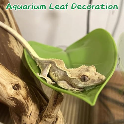 BNOSDM Crested Gecko Tank Accessories 3 Pcs Plastic Leaf Decorations with Suction Cup Gecko Climbing Toy Frog Habitat Platform Reptile Terrarium Decoration for Tree Frog Resting Spot