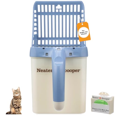 Neater Pet Brands Neater Scooper Standard Cat Litter Scoop, 15 Refill Bags – Mess-Free Cat Litter Scooper with Bag, Spill-Proof Kitty Box Sifter, Bin Doubles as Scoop Holder, For Single-Cat Households - color: Blue, size: Standard - 15 Bags