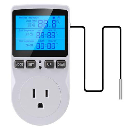 UMLIFE 2Pack Digital Thermostat Temperature Controller Electric Digital Thermostat Heating Cooling Control Mode Timer 1800W 120V 15A Greenhouse Heater with Thermostat Backlit Display - style: 2PCS