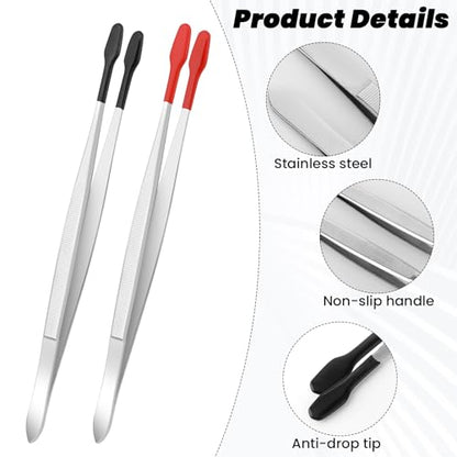 Amabro 2 PCS PVC Coated Flat Tipped Tweezers, Non Marring Flat Tip Tweezers Stainless Steel Pincettes Non-Slip Forceps for Stamps Coins Crafts Beads Jewelry Making Tweezer Tools
