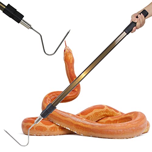 71.6" Snake Hook Retractable Reptile Catcher Stick Tongs Grabber Handling Tool for Rattlesnakes Python Copperhead Removal Catching - color: Champagne