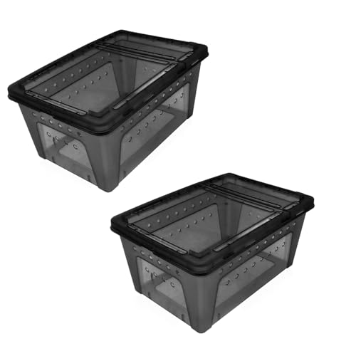OMEM Portable Reptile Terrarium Habitat for Mini Pet Houses Breathable Holes Stackable Container (2PCS-Black-L) - size: 2PCS-Black-L