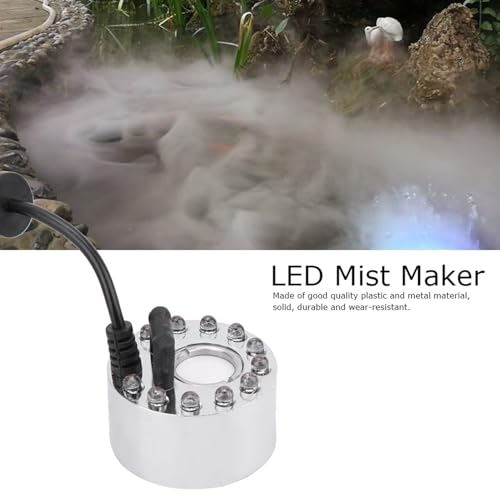 Mist Maker, 12 LED Ultrasonic Reptile Humidifier with Replaceable Atomization Chip, for Fish Tank Fountain Garden Landscape Decor (Plastic + Metal 3)