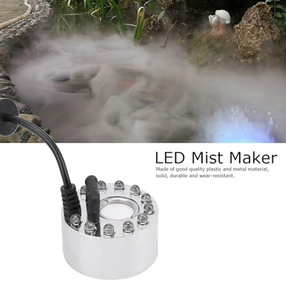 Mist Maker, 12 LED Ultrasonic Reptile Humidifier with Replaceable Atomization Chip, for Fish Tank Fountain Garden Landscape Decor (Plastic + Metal 3)