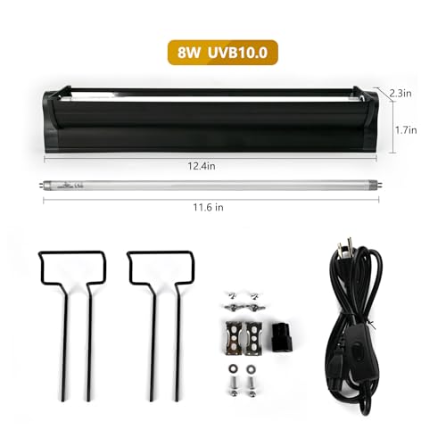 T5 UVB Lighting Combo Kit for Reptiles,8W Light Fixture with Desert 10.0 T5 UVB Light Bulbs Terrarium Hood Heat Lamp for Breaded Dragon,Turtle,Frog,Lizard,Tortoise,Gecko,Snake