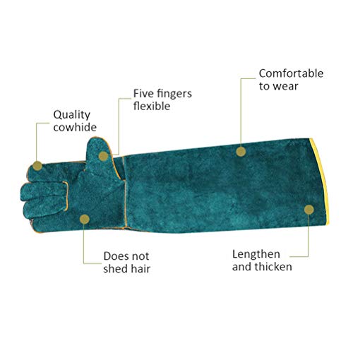 JTLB Animal Handling Gloves Bite Protection Gloves Pet Grasping Long Leather Protective with Breathable Sweat Absorbent Cowhide for Garden Cutting Veterinary Animal (Dark Green)