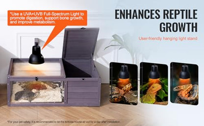 Turtle Habitat Enclosure, Large Wooden Tortoise House for Indoor and Outdoor Use, Reptile Enclosure with Openable Roof & Secure Locking System (Nature)
