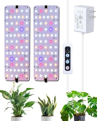 Panel Grow Light for Indoor Plants, 20W Ultra-Thin Full Spectrum LED Grow Light for Shelf & Cabinet, Dimmable with 6/12/16H Timer, Pinkish White, 2-Pack - color: Pinkish White, size: 2-Pack