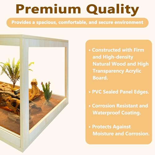 Prolee 81 Gallon Reptile Terrarium Tank 48 Inch Lizard Tank Bearded Dragon Tank with Metal Mesh Roof Door, Snake Tank with Lock Design, 48" Length - color: Oak, size: 81 Gallons