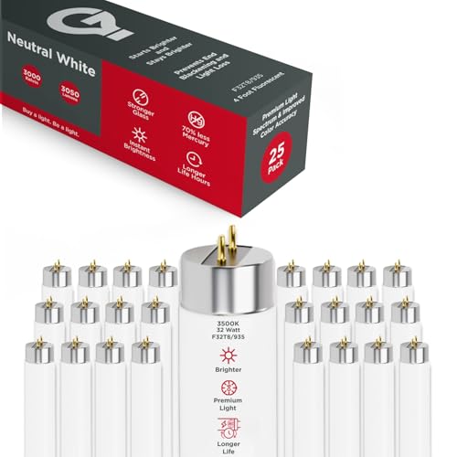 GoodBulb F32T8/835/ECO 32W 48 Inch T8 Fluorescent Light Bulb, 3500K Soft White Medium Bi-Pin Base, 3050 Lumens 86 CRI 24000 Life Hours, Instant/Programmed Start (25 Pack) - color: 3500k