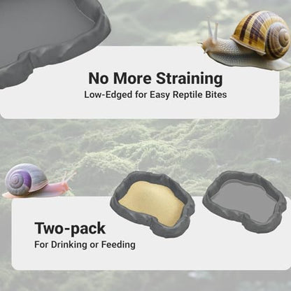 2 Pack Snail Food and Water Bowl，atural Design Food Bowl for Pet Snails, Garden Snails Pet Land Snail Supplies - color: gray