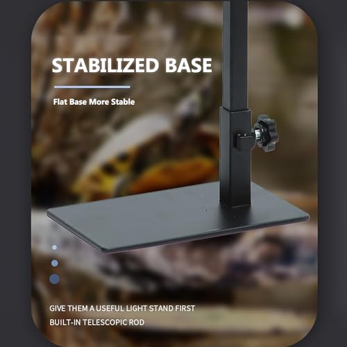 Adjustable Reptile Lamp Stand Floor Light Holder, Black 40 to 60Cm Heat Lamp Stand with Single Hook for Reptile Amphibian Terrariums Tortoise