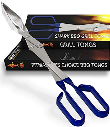 Grill Tongs - 17 inch (Blue) Steak Tongs. Professional kitchen and outdoor grilling utensil. Long reach Barbeque Grilling Tong. Ideal for steak, fish, burger, and sausage - color: Blue Steak Tongs