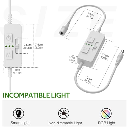 AIBOO Single Color Slider Dimmer with Timer - PWM 1pc DC 5V/12V/24V LED Controller, 36W Max, Slide Brightness Control & Auto-Off for LED Strip Lights, Closet, Counter, Aquarium Lighting (White) - color: White