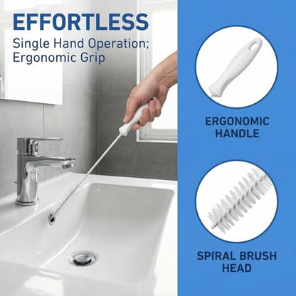 4 Pcs Drain Cleaner Brush,17.71 Inch Flexible Bendable Spiral Hair Cleaning Sink Tool Clog Remover with Nylon Bristles for Sink Overflow Tube, Kitchen, Pipes, Dishwasher, Drains (White)