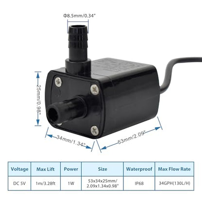 CONQUERALL 5V USB Solar Fountain Pump 1W 34GPH 3.2ft with 3.3ft Tube for Outdoor Camping Water Supply - color: Usb 5v 1w 130l/H 1m Head