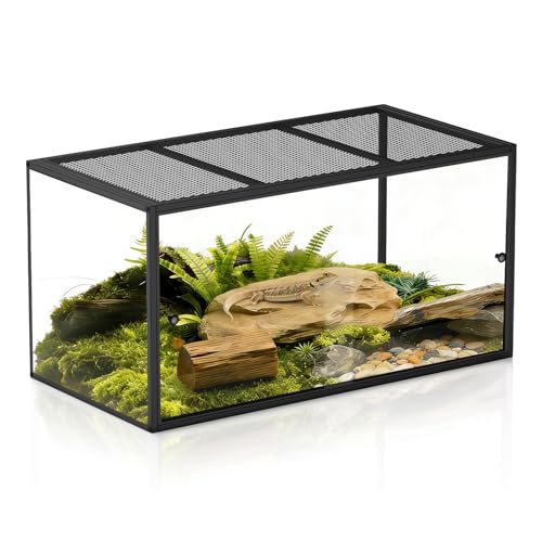 BORISI 120 Gallon Bearded Dragon Tank, 48" x 24" x 24" Reptile Enclosure with Sliding Doors Top Screen Ventilation, Front Opening Reptile Terrarium Tank for Easy Maintenance, Black