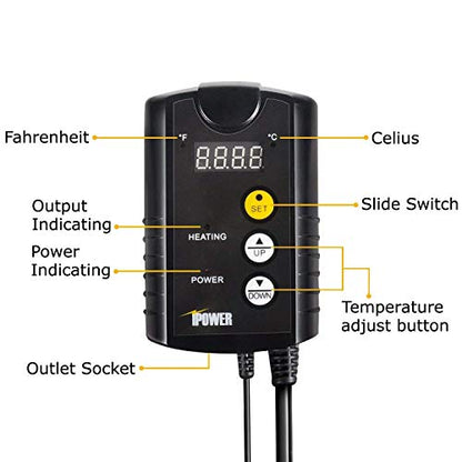 iPower 2 Pack 10" x 20" Warm Hydroponic Seedling Heat Mat and Digital Thermostat Control Combo Set for Plant Germination, Black - size: 10" x 20" & Control