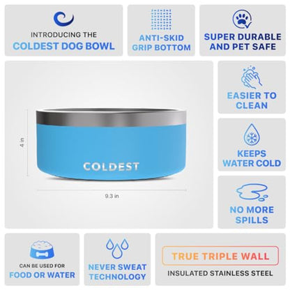 Coldest Dog Bowl - Anti Rust Metal, Non Slip, 3 Layers Insulated Stainless Steel Dog Bowls - Spill Proof & Heavy Duty - Water Bowl for Dogs, Cats & Pets, Dish Washer Safe (100 oz, Celestial Blue) - color: Celestial Blue, size: 100 oz