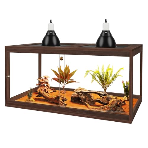PROLEE Bearded Dragon Tank,60 Gallon Reptile Tank with Meatl Mesh Roof and Front Sliding Door, Anti-Scratch Lizard Tank,Spacious Reptile Enclosure for Snakes,Lguanas, Chameleons(Walnut)