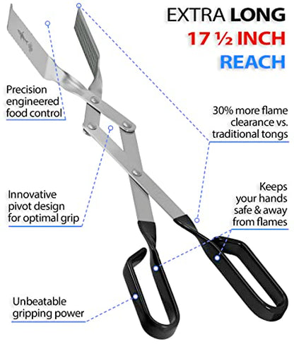 Grill Tongs - 17 inch Black. Professional steak grilling utensil. Long reach Barbeque Grilling Tongs. Ideal for steak, fish, burger, and sausage - color: Black Steak Tongs