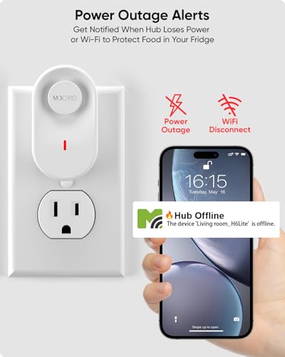 MOCREO WiFi Thermometer Freezer Alarm, Email Alert, App Notification, Data Record Export, No Subscription Fee, 2 Remote Wireless Temperature Sensors for Refrigerator, Freezer, Hot Tub - style: 1 No LCD Hub + 2 Sensors