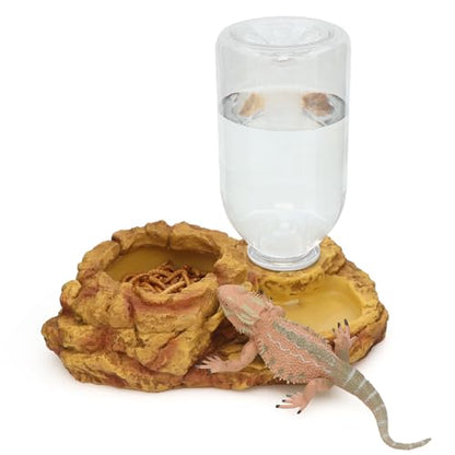 AQUA KT Reptile Escape Free Mealworm Feeding Bowl and Water Storage Feeder, 2 in 1 Reptile Feeder Kit for Amphibian Lizard Bearded Dragon Snake Feeding