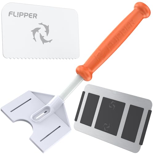 Flipper Platinum Aquarium Hand Scraper Tool – Glass and Acrylic Fish Tank Cleaner and Scraper with Serrated and Steel Blade - 10" Handle