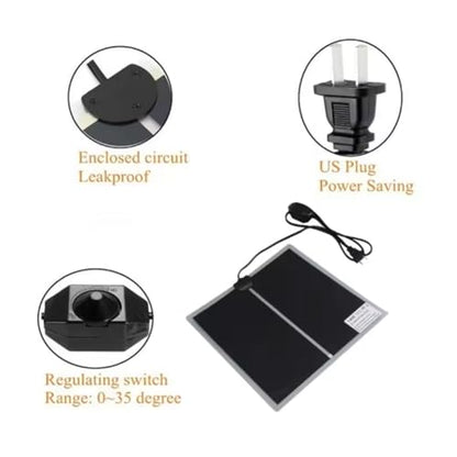 Reptile Pet Heat Mats, 7/14/20W 110V Adjustable Temperature, Rapid Heating Pad for Home Office Insect Box Under Tank Terrarium Turtle Tortoise Snakes Lizard (Black-20W-US Plug-110V(42X28CM)-1Pcs) - color: Black-20W-US Plug-110V(42X28CM)-1Pcs