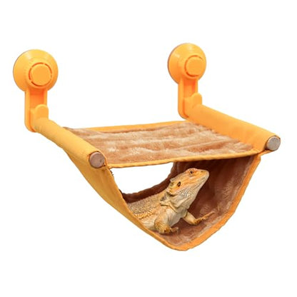 Bearded Dragon Accessories, Plush Hammock with Wooden Frame and Suction Cups for Reptile, Hammock for Gecko, Bearded Dragon, Snake and Other Small Reptiles