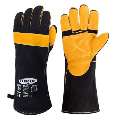 TOPDC Animal Handling Gloves, 16-Inch Bite Resistant & Scratch Proof Arm Sleeves for Dog Cat Grooming, Training, and Vet Visits (Black)